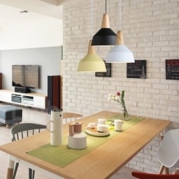 Lampă suspendată modernă, contemporană, din lemn, metal, în mai multe culori