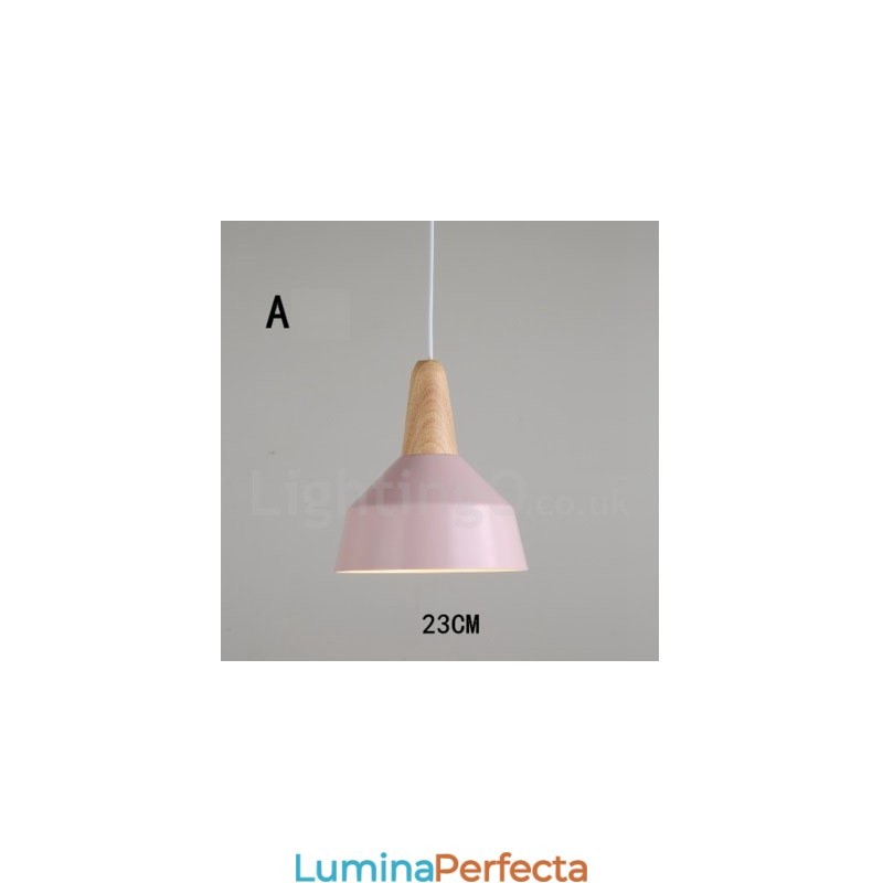 Lampă suspendată modernă, contemporană, din lemn, metal, în mai multe culori