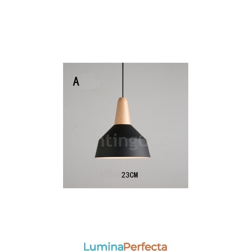 Lampă suspendată modernă, contemporană, din lemn, metal, în mai multe culori