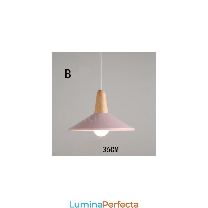 Lampă suspendată modernă, contemporană, din lemn, metal, în mai multe culori