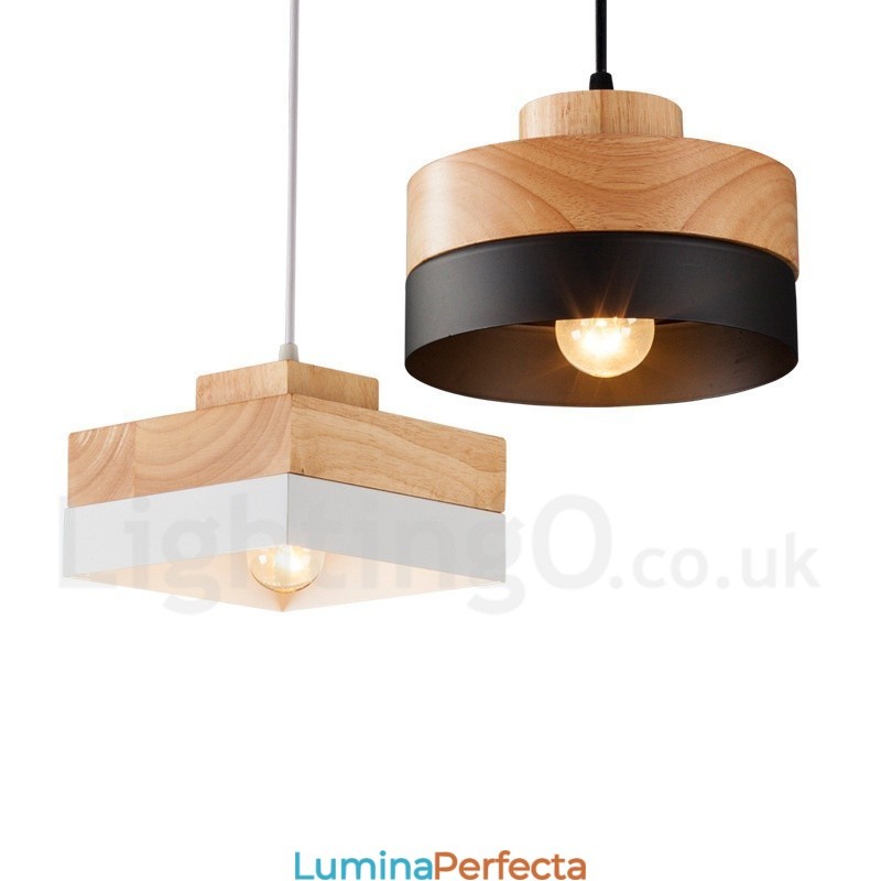Lampă suspendată modernă, din lemn, metal, lemn