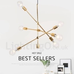 Candelabru din cupru cu 6 lumini cu abajur din sticlă