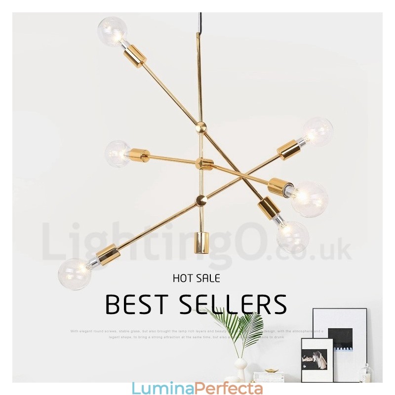 Candelabru din cupru cu 6 lumini cu abajur din sticlă