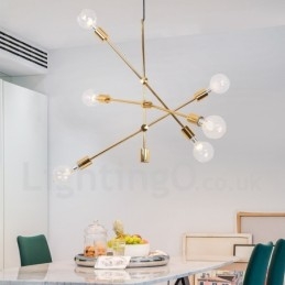 Candelabru din cupru cu 6 lumini cu abajur din sticlă