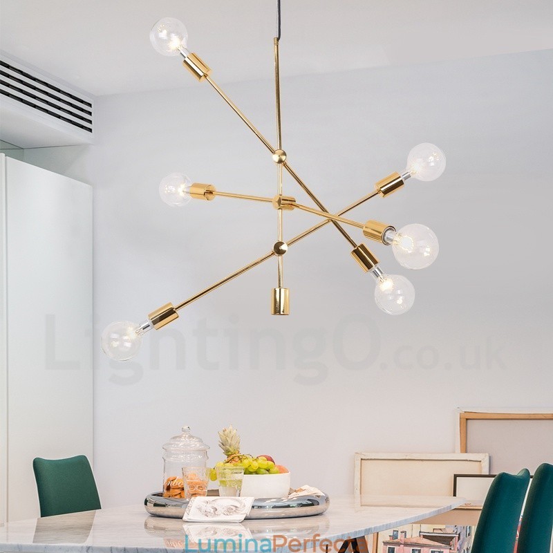 Candelabru din cupru cu 6 lumini cu abajur din sticlă