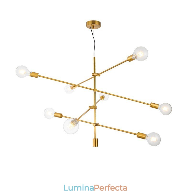 Candelabru din cupru cu 6 lumini cu abajur din sticlă