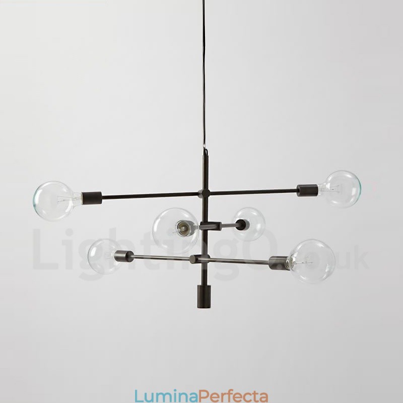 Candelabru din cupru cu 6 lumini cu abajur din sticlă