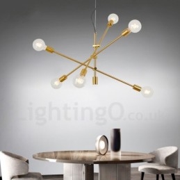 Candelabru din cupru cu 6 lumini cu abajur din sticlă