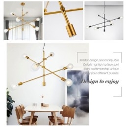 Candelabru din cupru cu 6 lumini cu abajur din sticlă