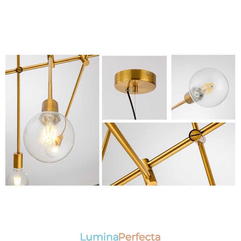 Candelabru din cupru cu 6 lumini cu abajur din sticlă