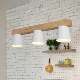 Lampă suspendată modernă, contemporană, din lemn, cu 3 lumini