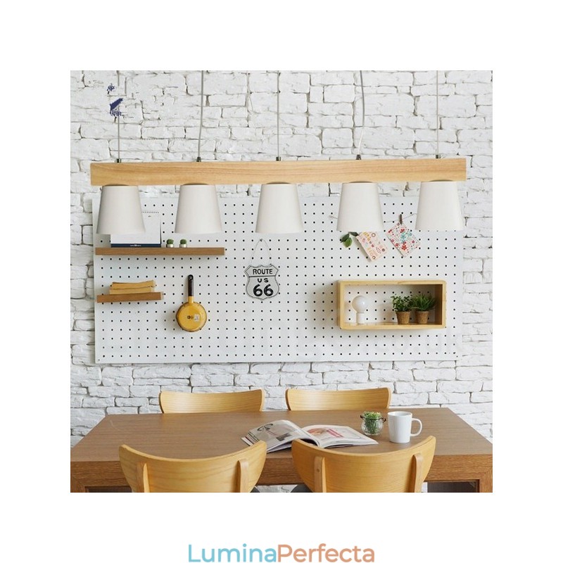 Lampă suspendată din lemn, modernă și contemporană, cu 5 lumini