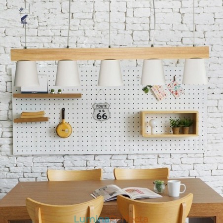 Lampă suspendată din lemn, modernă și contemporană, cu 5 lumini