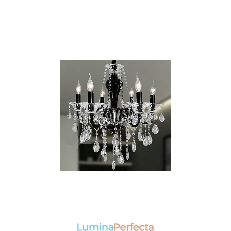 Candelabru de cristal cu 6 lumini cu accent de design negru