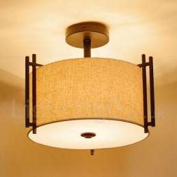 Lampă suspendată Rustic Lodge Drum din metal cu abajur din material textil