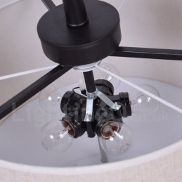 Lampă suspendată Rustic Lodge Drum din metal cu abajur din material textil