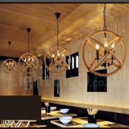 Country Hemp Rope Lampă cu pandantiv vintage cu 3 lumini