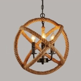 Country Hemp Rope Lampă cu pandantiv vintage cu 3 lumini
