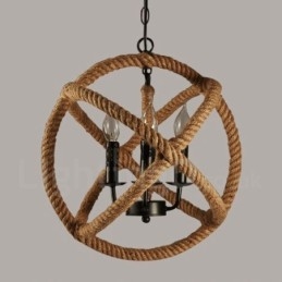 Country Hemp Rope Lampă cu pandantiv vintage cu 3 lumini