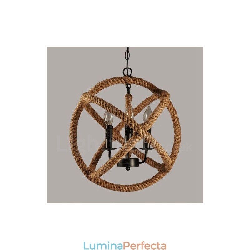 Country Hemp Rope Lampă cu pandantiv vintage cu 3 lumini