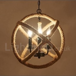 Country Hemp Rope Lampă cu pandantiv vintage cu 3 lumini