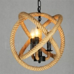 Country Hemp Rope Lampă cu pandantiv vintage cu 3 lumini