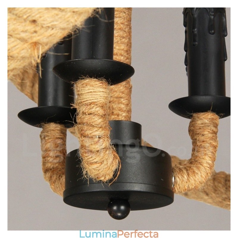 Country Hemp Rope Lampă cu pandantiv vintage cu 3 lumini
