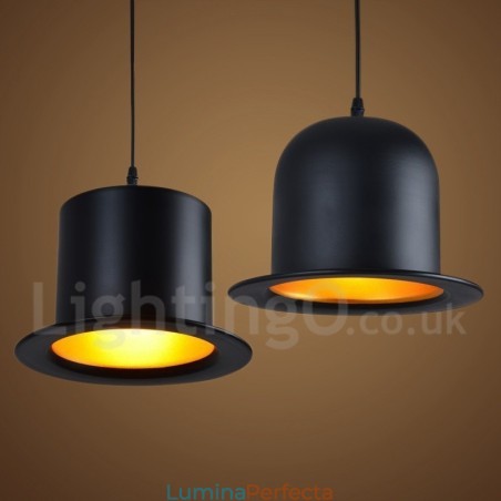 Lampă suspendată retro vintage în formă de pălărie din metal negru