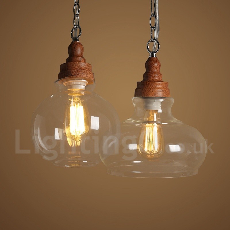 Lampă suspendată retro vintage cu lampă cu abajur din sticlă