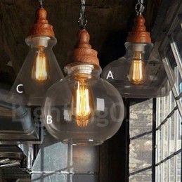 Lampă suspendată retro vintage cu lampă cu abajur din sticlă