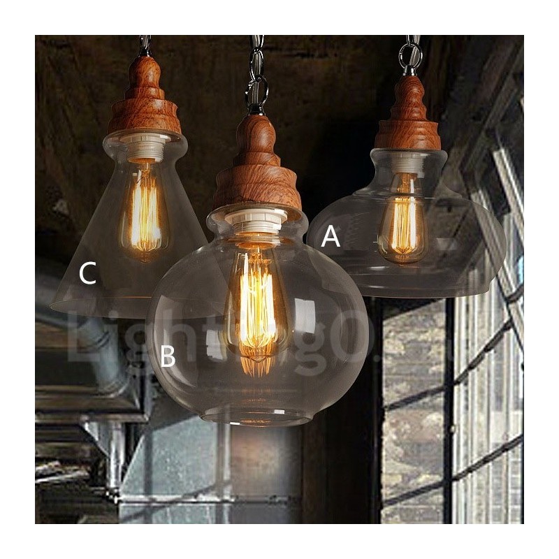 Lampă suspendată retro vintage cu lampă cu abajur din sticlă