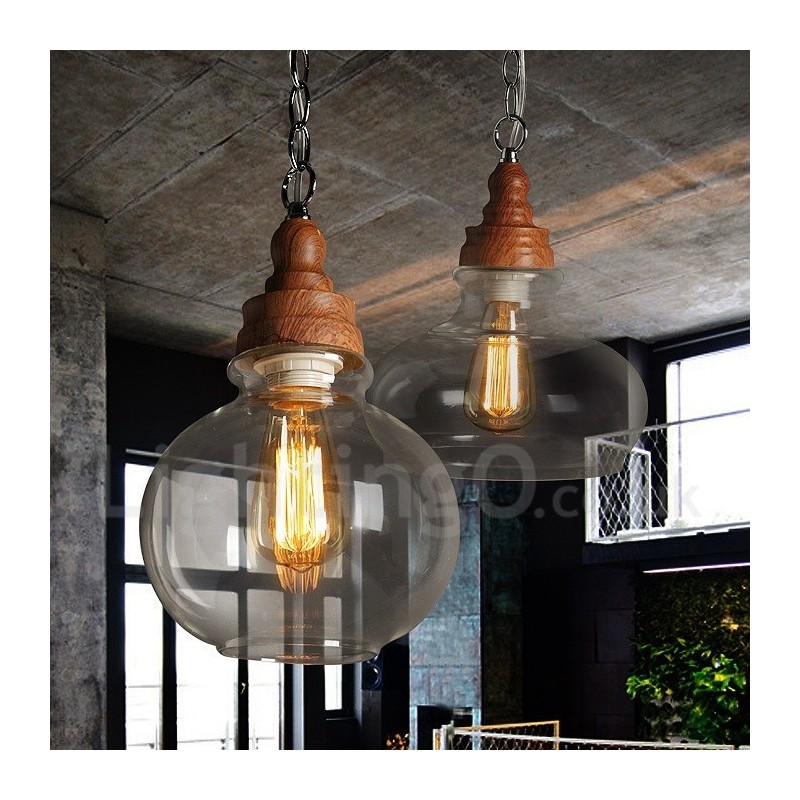 Lampă suspendată retro vintage cu lampă cu abajur din sticlă