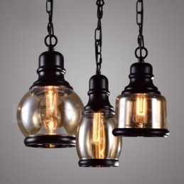 Lampă suspendată retro vintage cu lampă cu abajur din sticlă