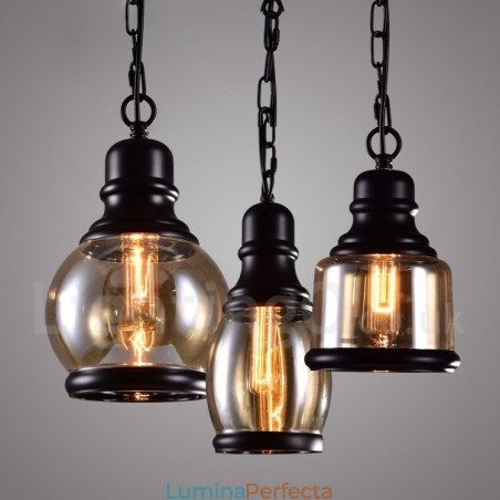 Lampă suspendată retro vintage cu lampă cu abajur din sticlă Lampă suspendată retro vintage cu lampă cu abajur din sticlă