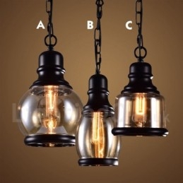 Lampă suspendată retro vintage cu lampă cu abajur din sticlă