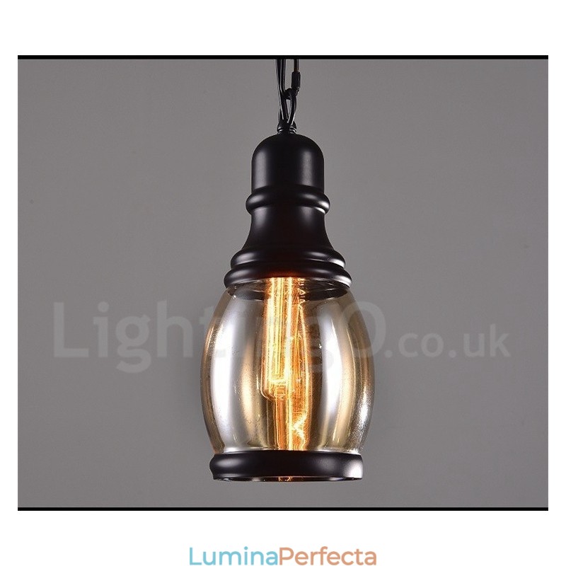 Lampă suspendată retro vintage cu lampă cu abajur din sticlă