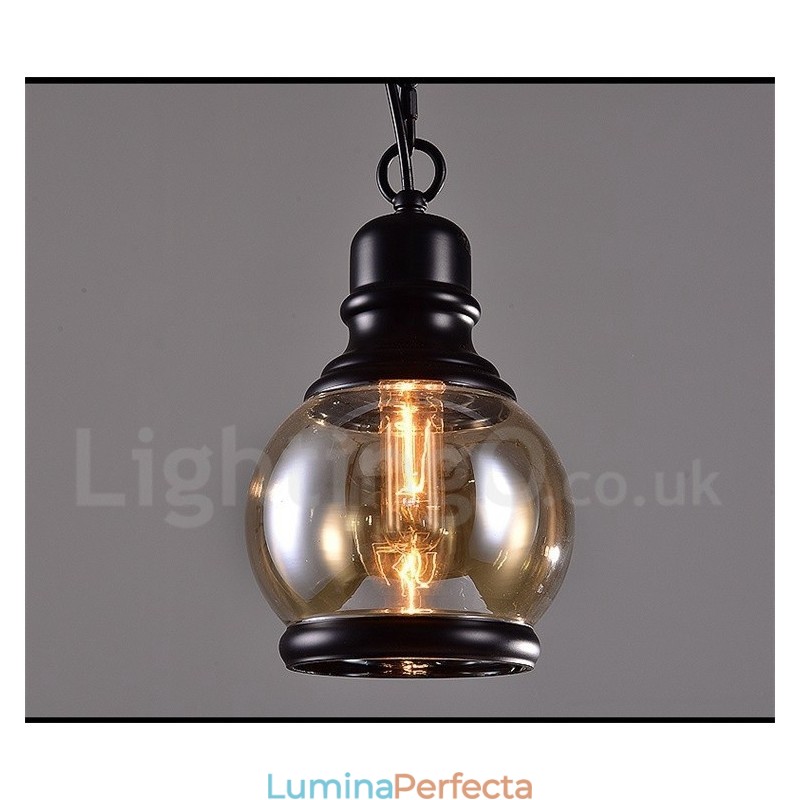 Lampă suspendată retro vintage cu lampă cu abajur din sticlă