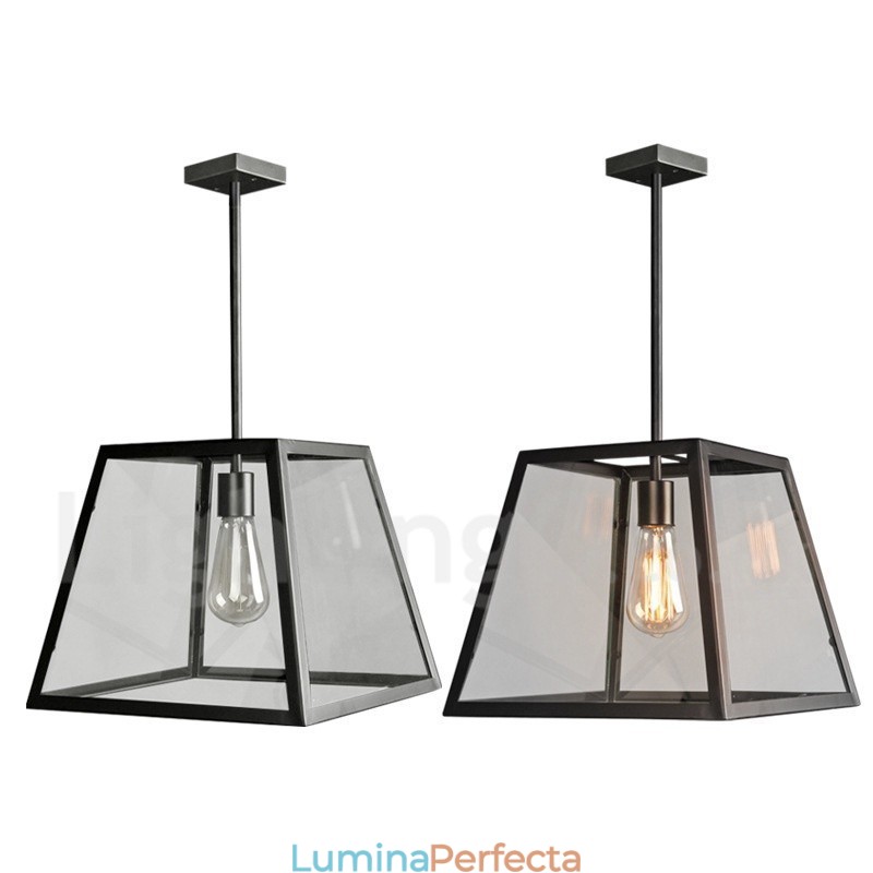 Lampă de metal vintage cu abajur din sticlă