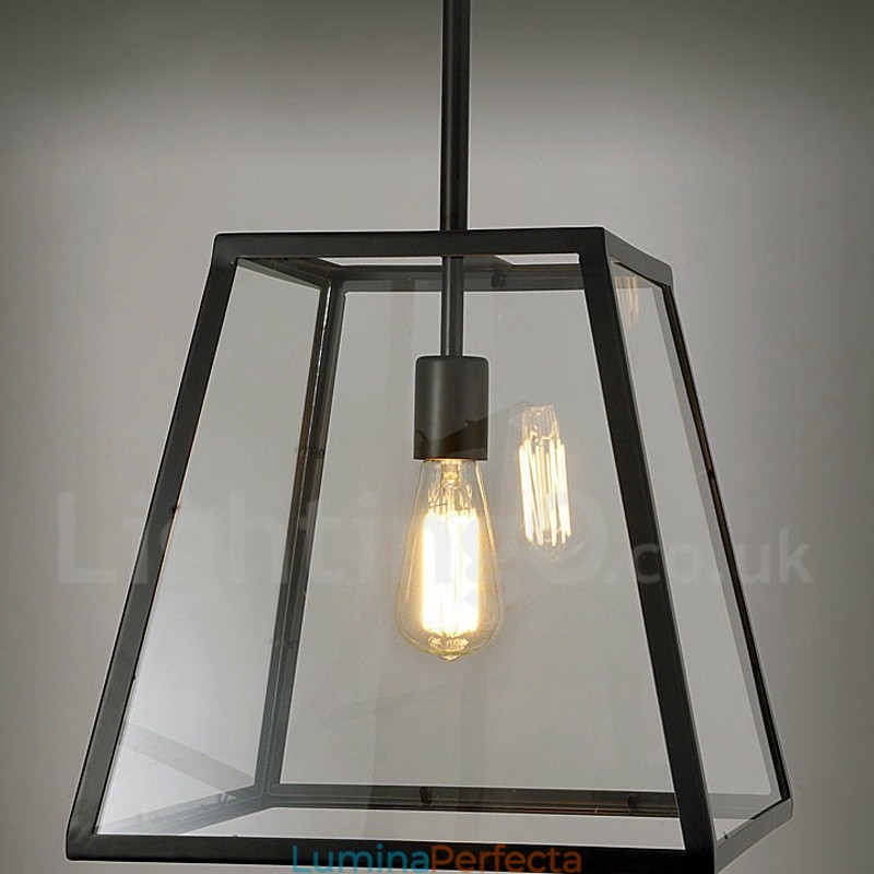 Lampă de metal vintage cu abajur din sticlă