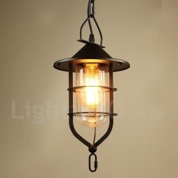 Lampă de metal vintage cu abajur din sticlă