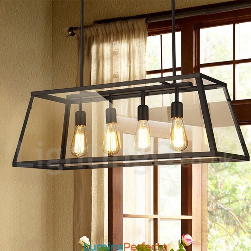 Lampă de suspendare din metal vintage Rustic Lodge cu abajur din sticlă
