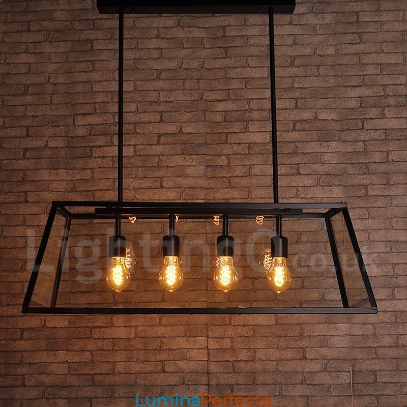 Lampă de suspendare din metal vintage Rustic Lodge cu abajur din sticlă