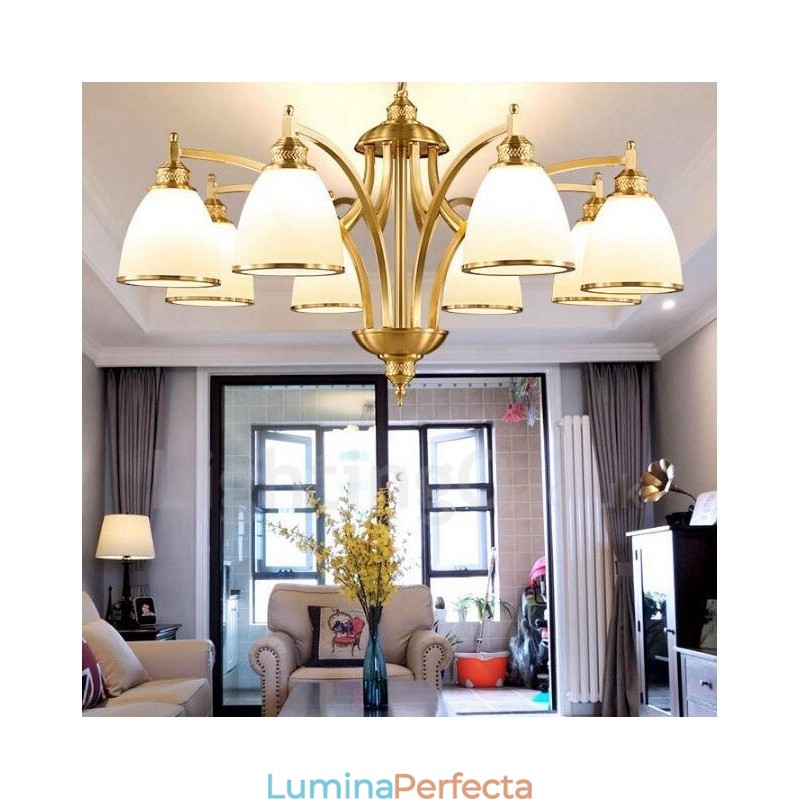 8 Lumini Rustic Lodge Candelabru Metal Cupru Integrat