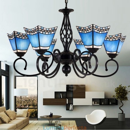 Candelabru metalic integrat în stil mediteranean cu 6 lumini Candelabru metalic integrat în stil mediteranean cu 6 lumini