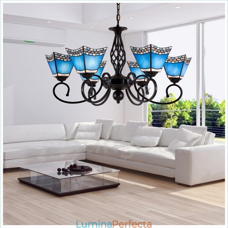 Candelabru metalic integrat în stil mediteranean cu 6 lumini