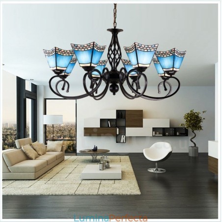 Candelabru metalic integrat în stil mediteranean cu 8 lumini Candelabru metalic integrat în stil mediteranean cu 8 lumini