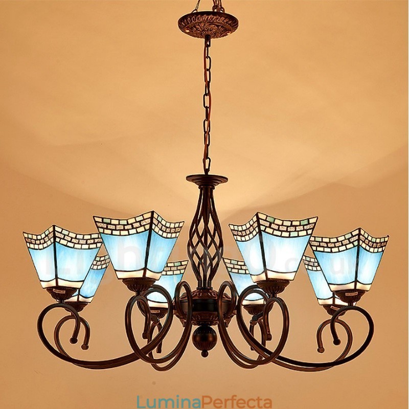 Candelabru metalic integrat în stil mediteranean cu 8 lumini