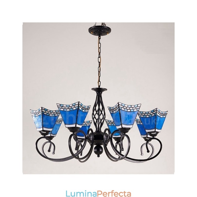Candelabru metalic integrat în stil mediteranean cu 8 lumini