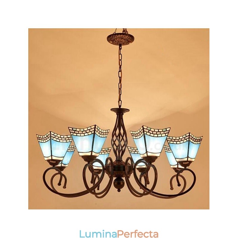 Candelabru metalic integrat în stil mediteranean cu 8 lumini