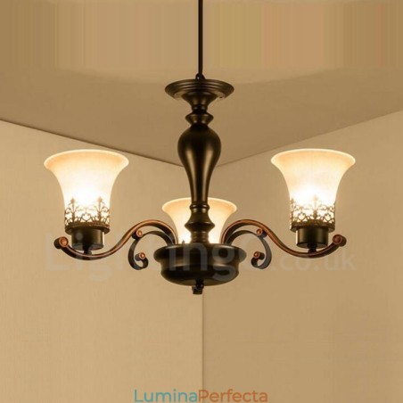 Candelabru metalic integrat Rustic Lodge cu 3 lumini